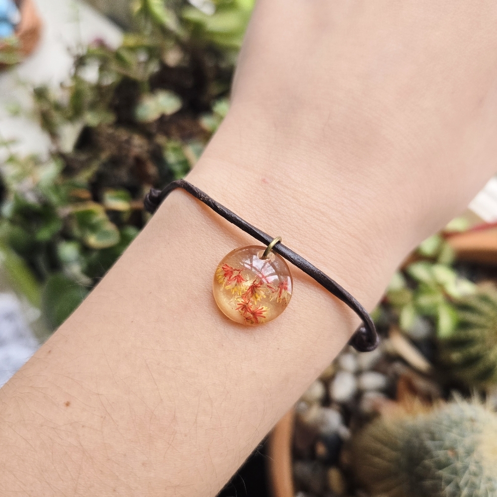 Vintage Dainty Pressed Flowers Leather Cord Bracelet